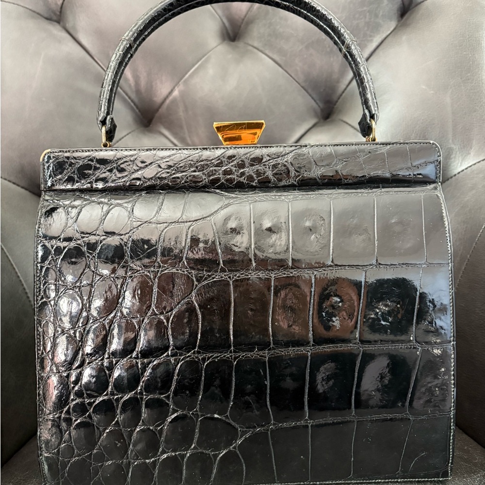 Black Crocodile Embossed Handbag